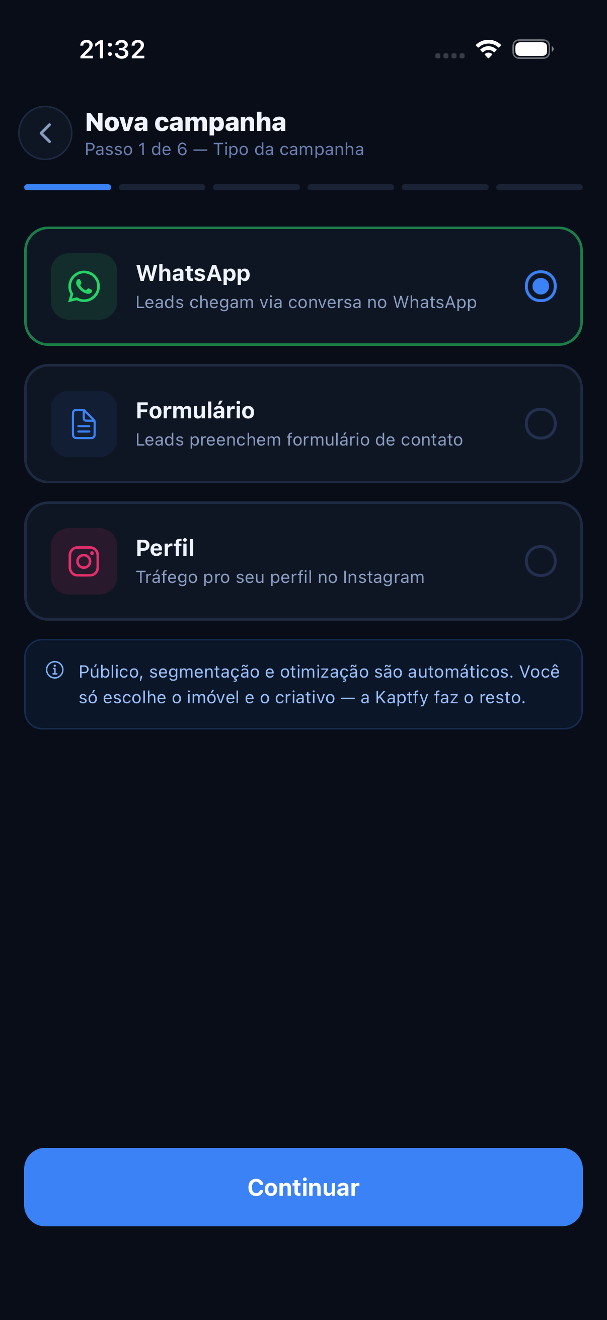 Aplicativo Kaptfy: criação de campanhas